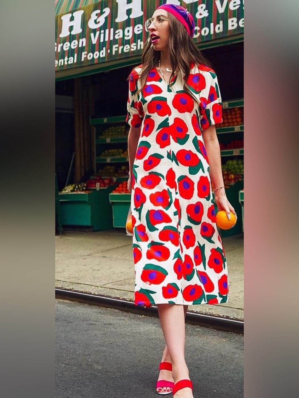 Marimekko Ilo Iso Vikuri Dress Floral‎ Red Poppy Midi Summer Sz 34 US Xs
